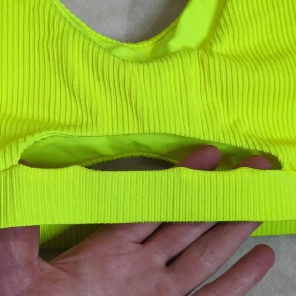 Neon Yellow Ribbed Cutout Bikini Top Size Small - Picture 7 of 9
